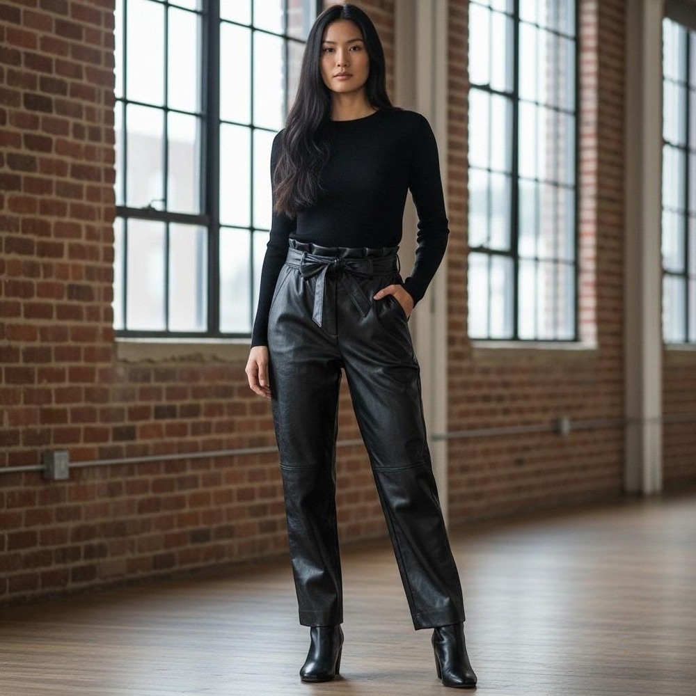 NWOT Aritzia Wilfred faux leather pants sz 4 black high rise paperboy waist belt